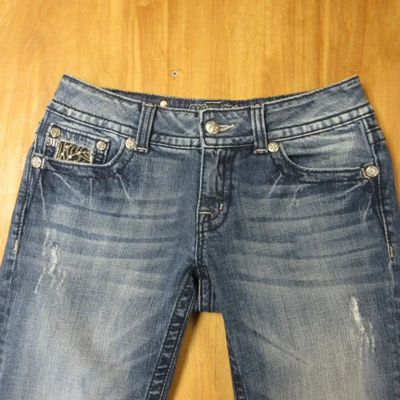 MISS ME Embellished Denim Jean Capris Sz 29 Blue Distressed Flap Pockets JP6085P - Picture 3 of 16